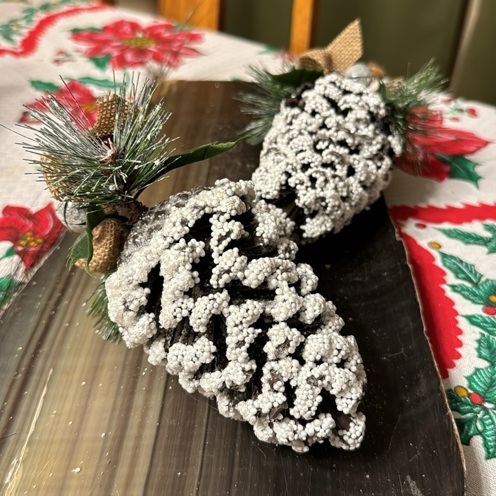 Rustic Frosted Pinecone Ornament Christmas Pinecone Ornaments Woodland Pinecone - Picture 4 of 6